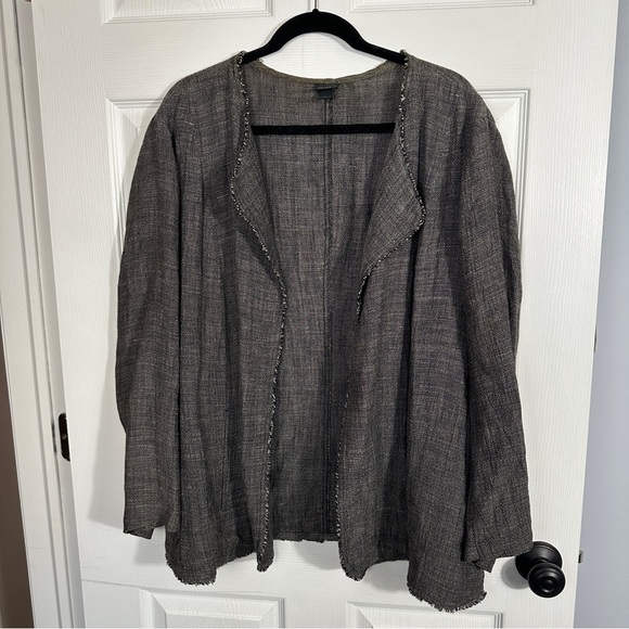 Eileen Fisher jacket/blazer sz 1X black heather, linen blend, raw edges - Picture 1 of 12